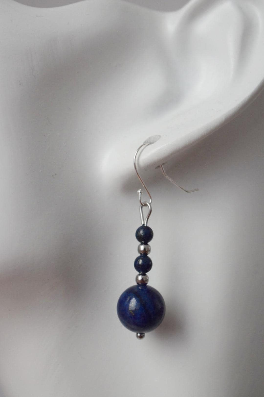 Dainty Lapis Lazuli Dangle Earrings: Stainless Steel, Handmade