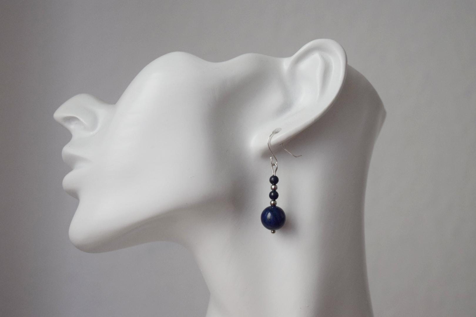Dainty Lapis Lazuli Dangle Earrings: Stainless Steel, Handmade