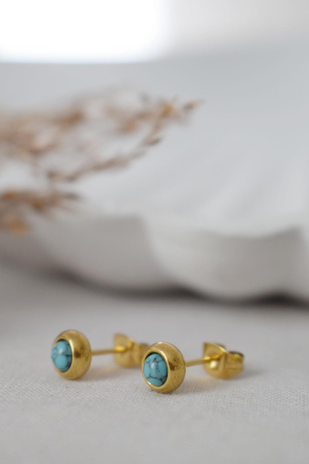 Mini turquoise stud earrings, 4mm Post earrings, Gemstone push back earrings, Unisex stud earrings, Minimalist Jewelry, Mother's day gift