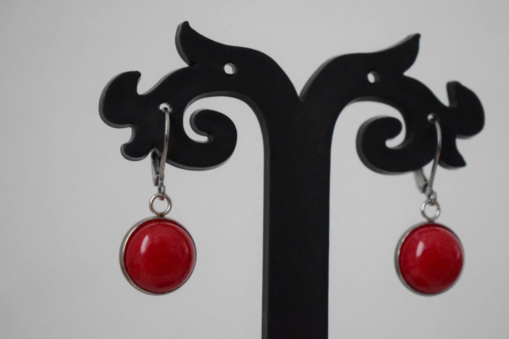 Red jade earrings, Gemstone Boho jewelry, Gift for women