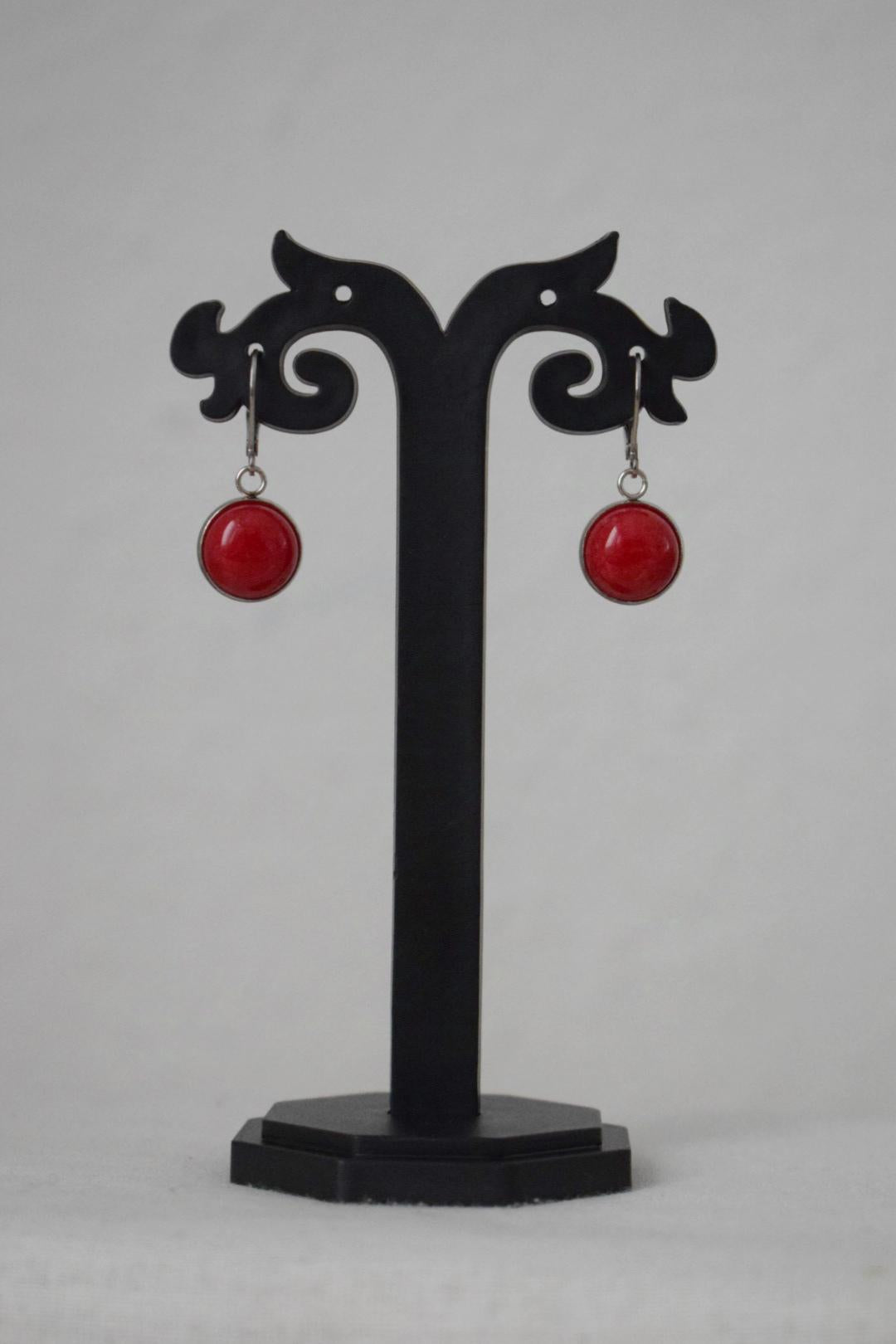 Red jade earrings, Gemstone Boho jewelry, Gift for women