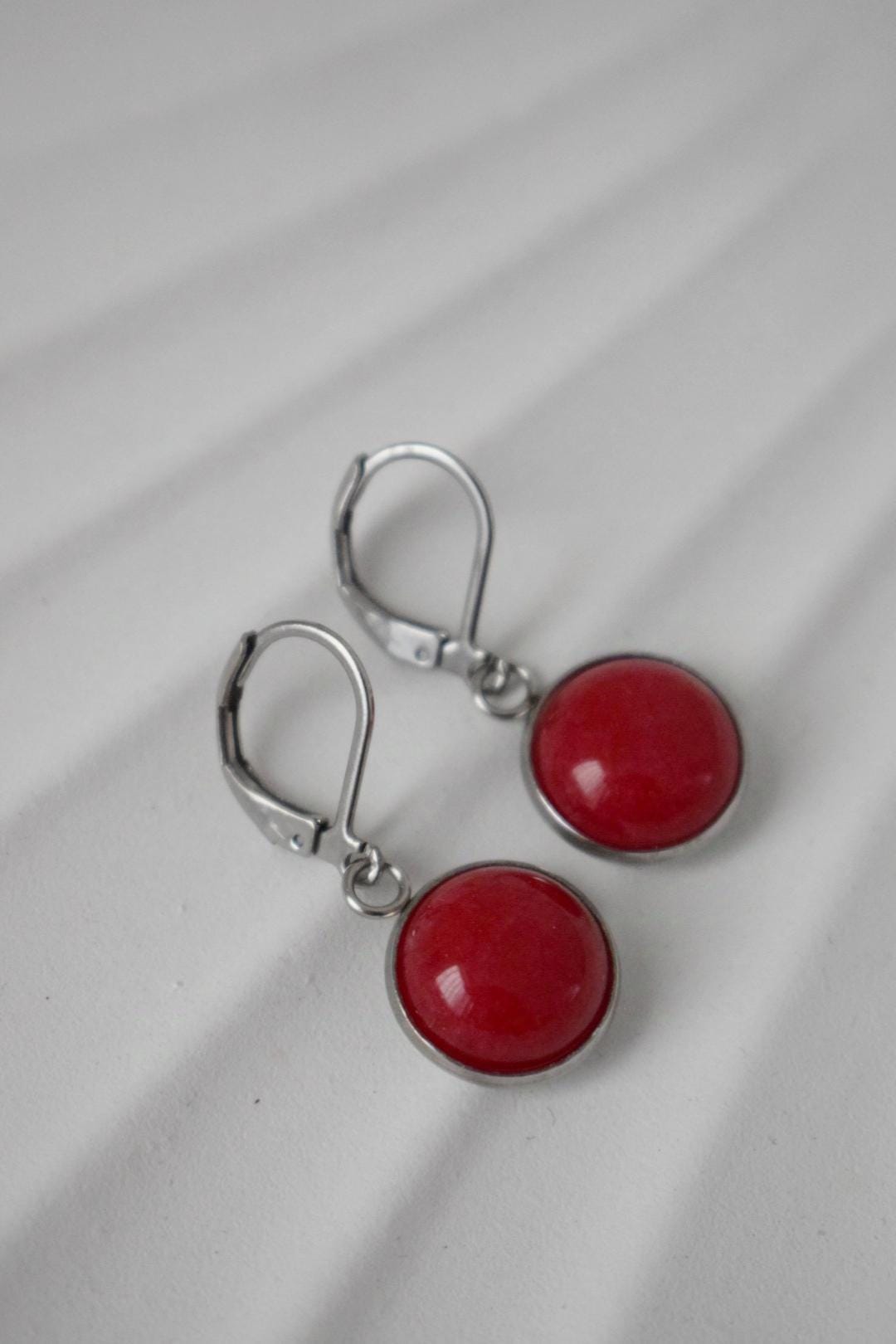 Red jade earrings, Gemstone Boho jewelry, Gift for women