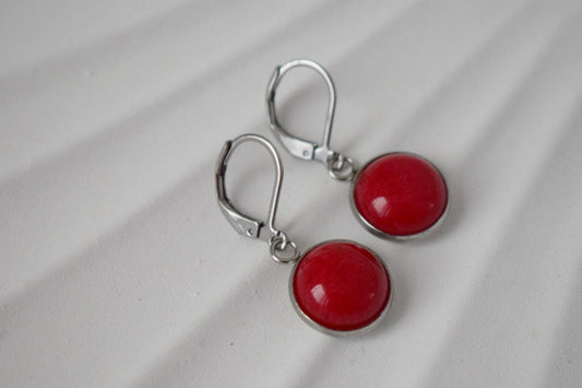 Red jade earrings, Gemstone Boho jewelry, Gift for women