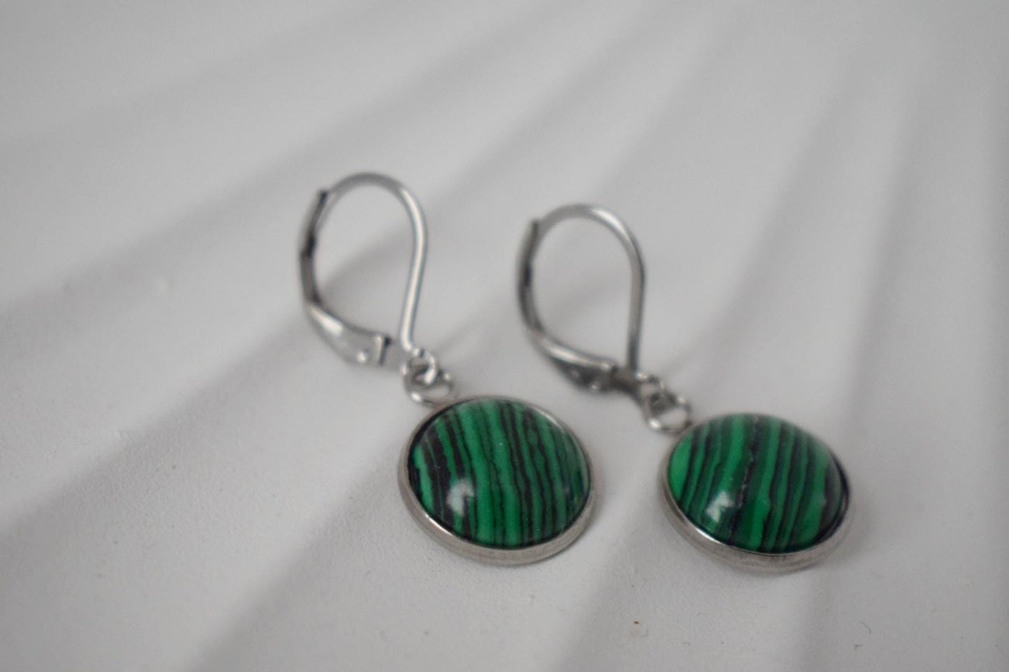 Malachite earrings huggies, Green Jewelry Gift