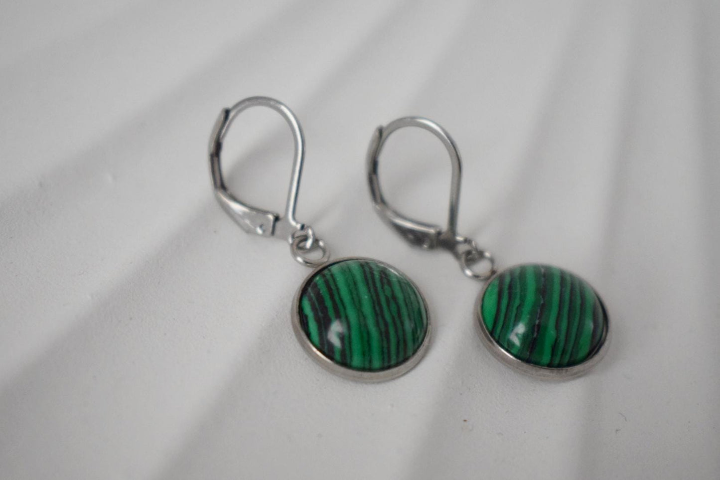 Malachite earrings huggies, Green Jewelry Gift