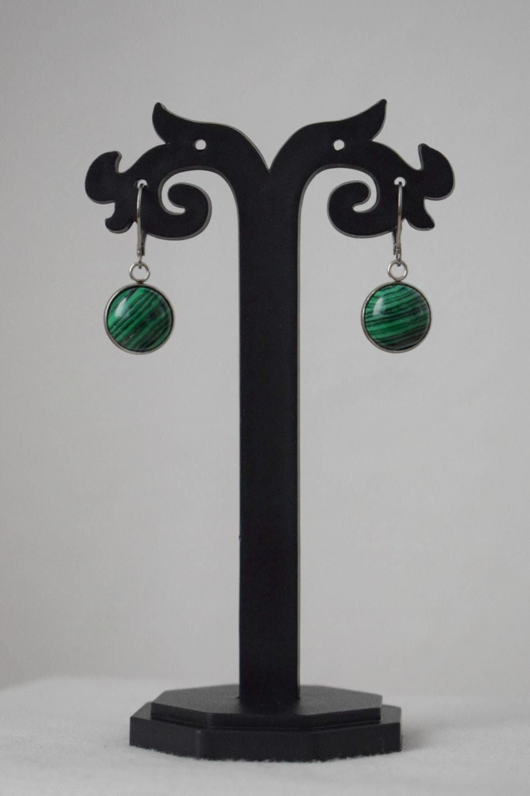 Malachite earrings huggies, Green Jewelry Gift
