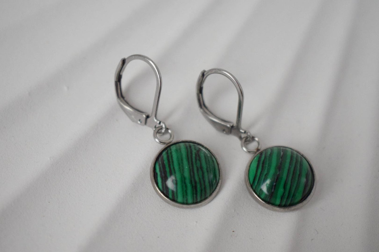 Malachite earrings huggies, Green Jewelry Gift
