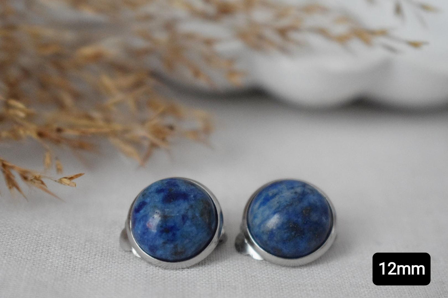 Ohrclips Lapislazuli, Ohrclips Edelstein, Lapis, Ohrclips blau, Lapis Ohrclips für Damen, Mädchen, Nicht durchbohrte Ohrringe
