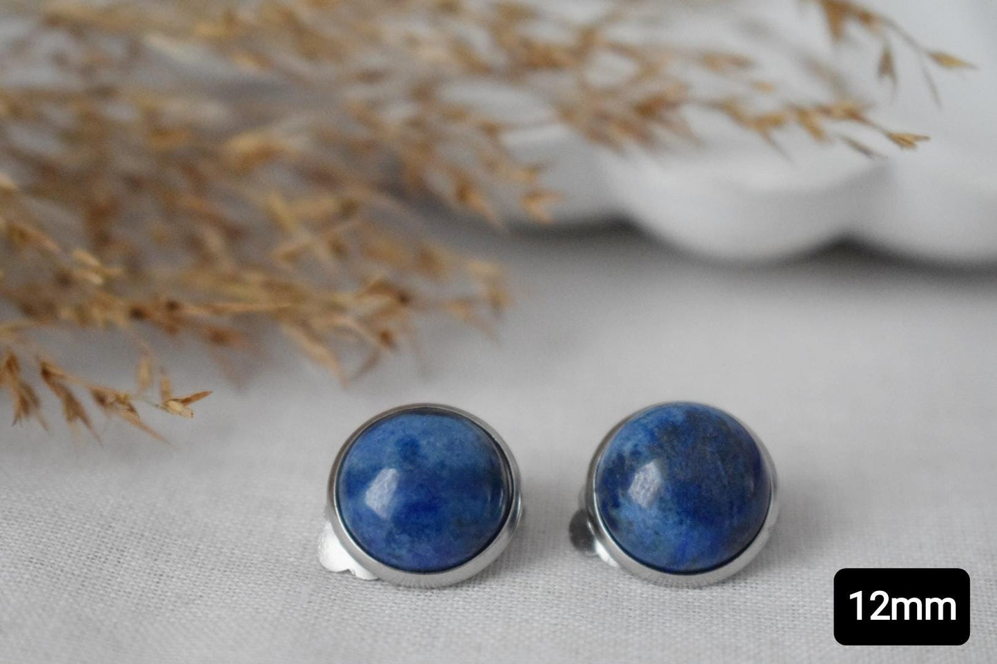 Ohrclips Lapislazuli, Ohrclips Edelstein, Lapis, Ohrclips blau, Lapis Ohrclips für Damen, Mädchen, Nicht durchbohrte Ohrringe