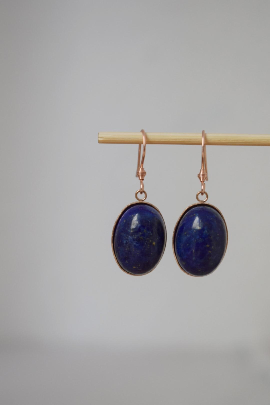 Lapis Lazuli Dangle Earrings: Rose Gold Plated, September Birthstone Jewelry