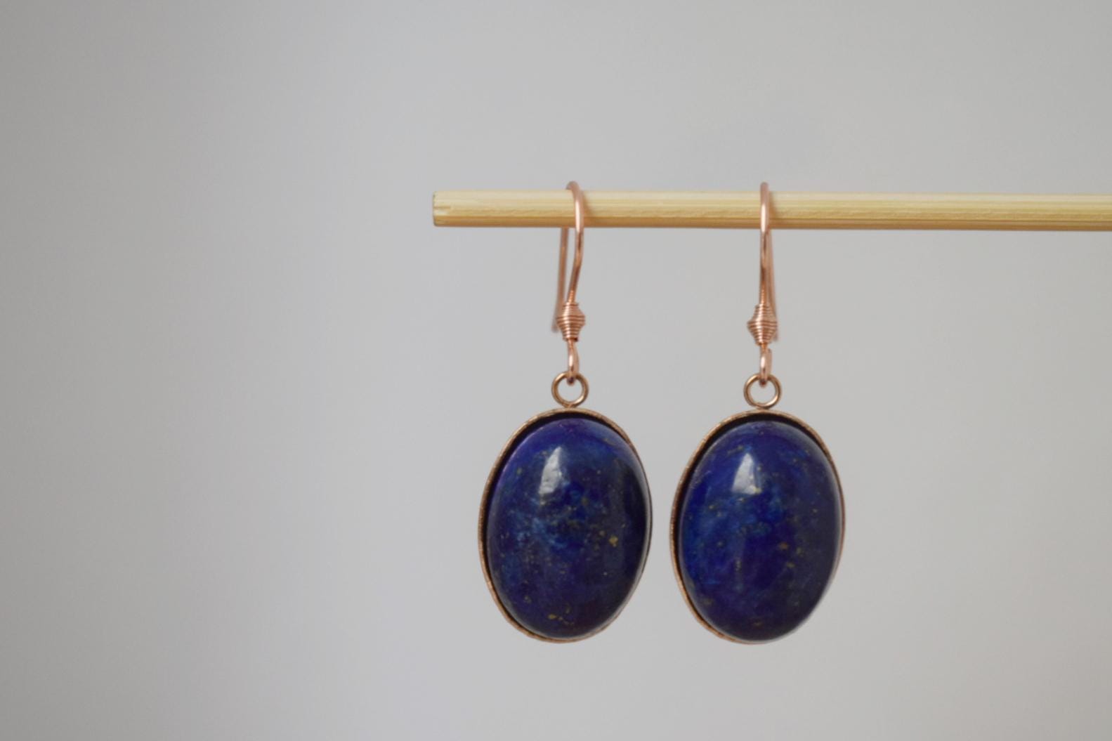 Lapis Lazuli Dangle Earrings: Rose Gold Plated, September Birthstone Jewelry