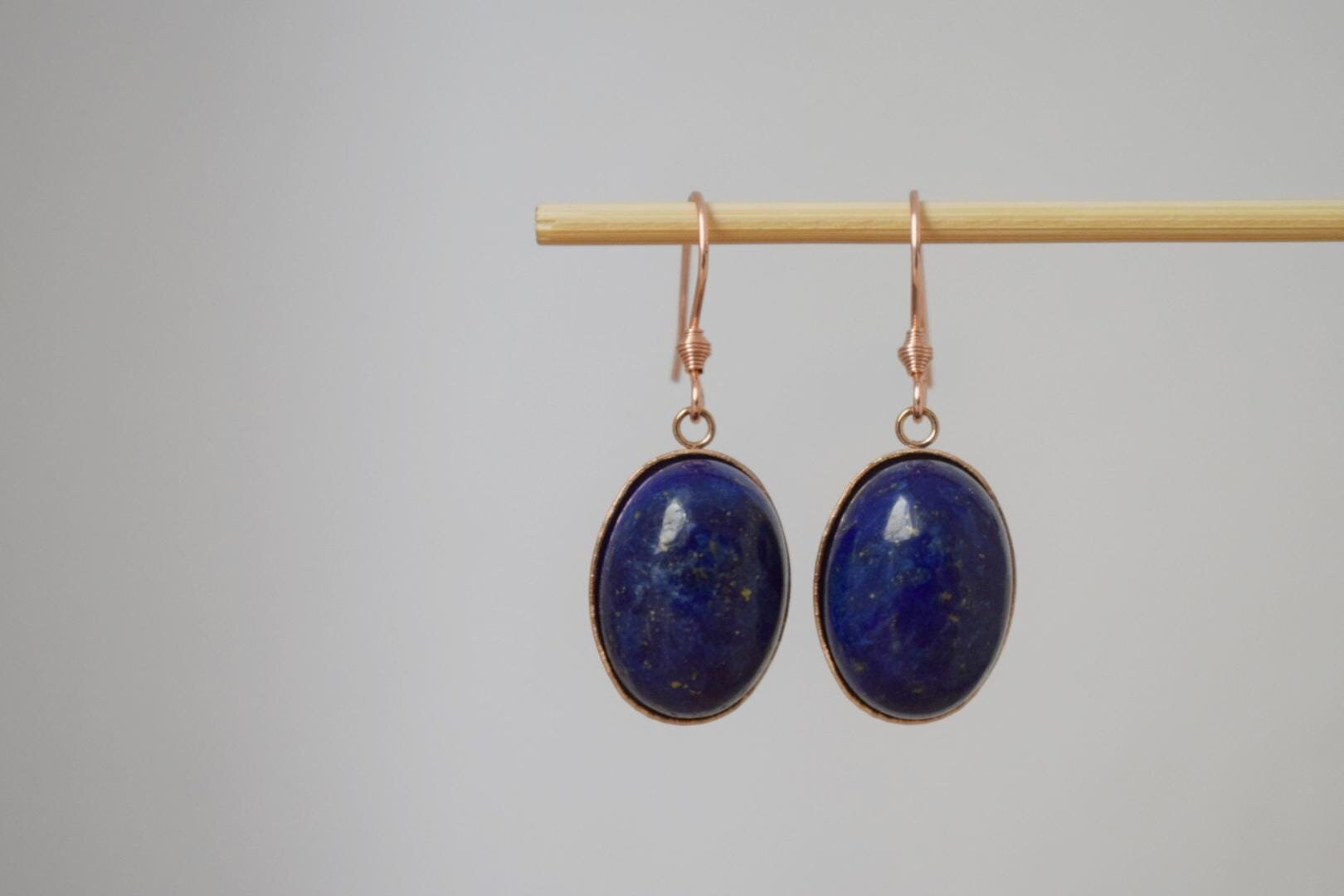Lapis Lazuli Dangle Earrings: Rose Gold Plated, September Birthstone Jewelry