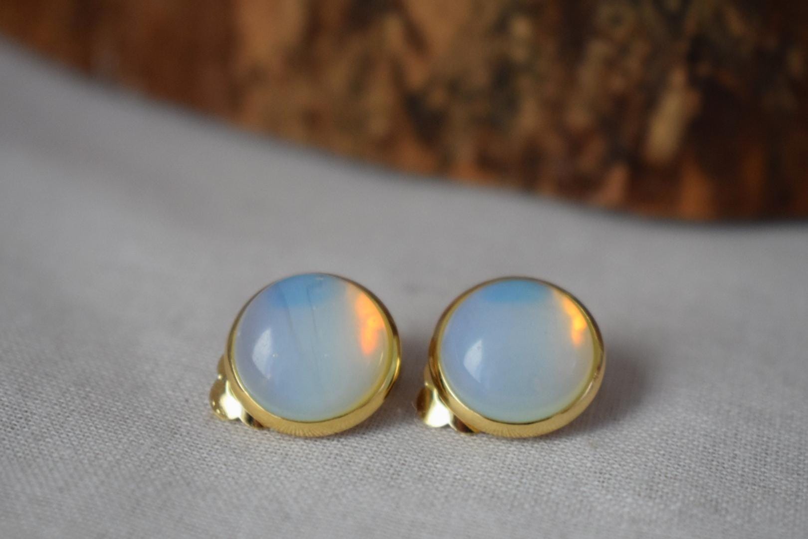 Opalite Clip On Earrings: Gemstone Ear Jewelry