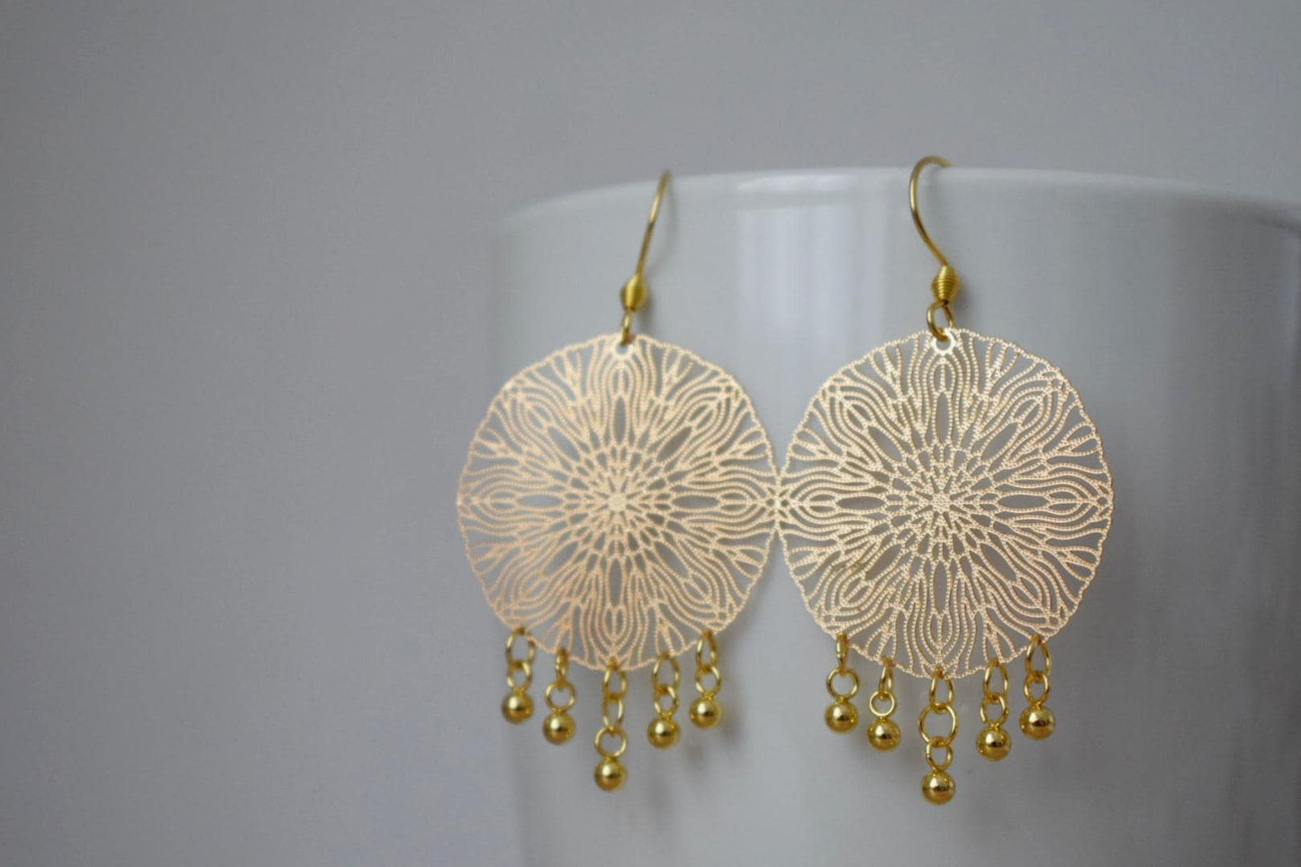 Ornament Ohrringe für Frauen, Mandala Gold Ohrringe, Edelstahl Ohrringe, Boho filigrane Gold Ohrringe, Mandala Schmuck, Geschenk für Sie