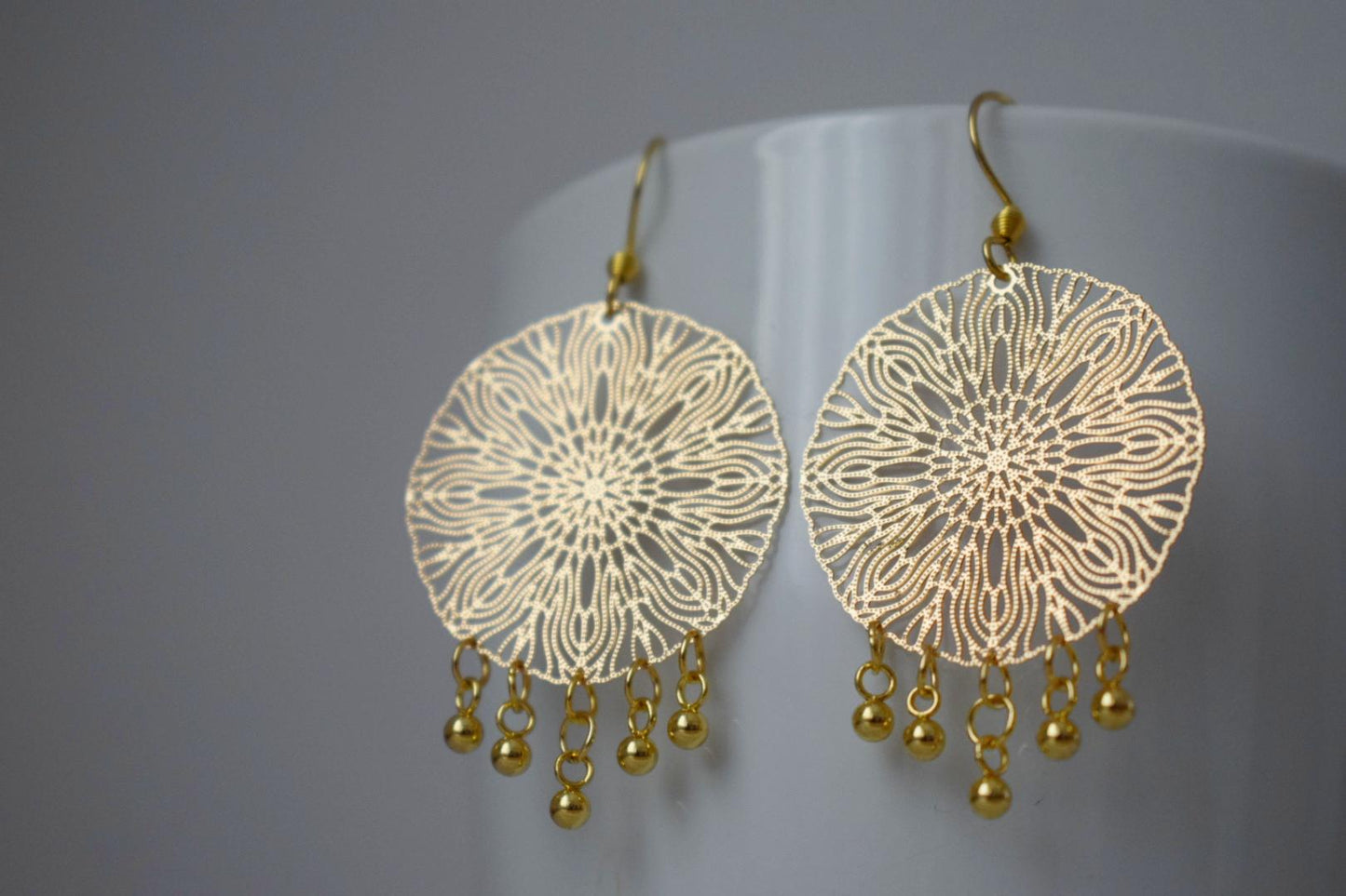 Ornament Ohrringe für Frauen, Mandala Gold Ohrringe, Edelstahl Ohrringe, Boho filigrane Gold Ohrringe, Mandala Schmuck, Geschenk für Sie