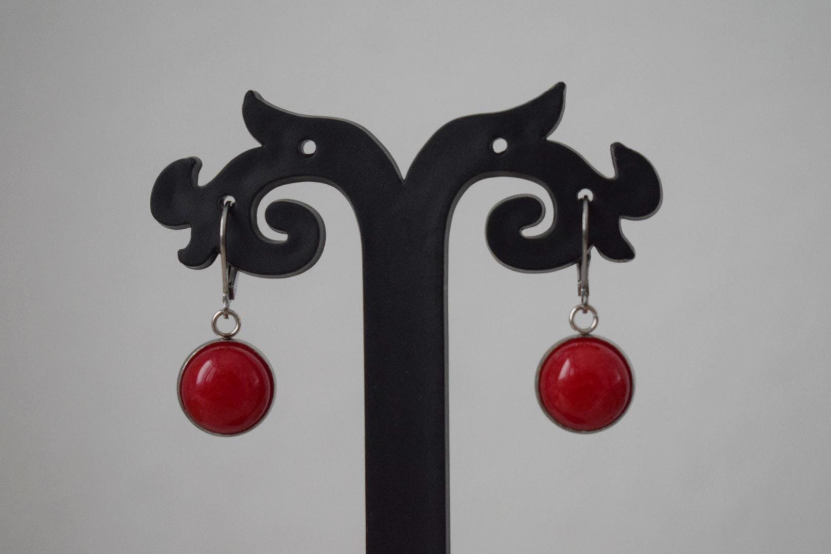 Red jade earrings, Gemstone Boho jewelry, Gift for women