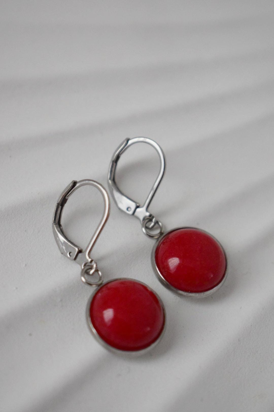 Red jade earrings, Gemstone Boho jewelry, Gift for women