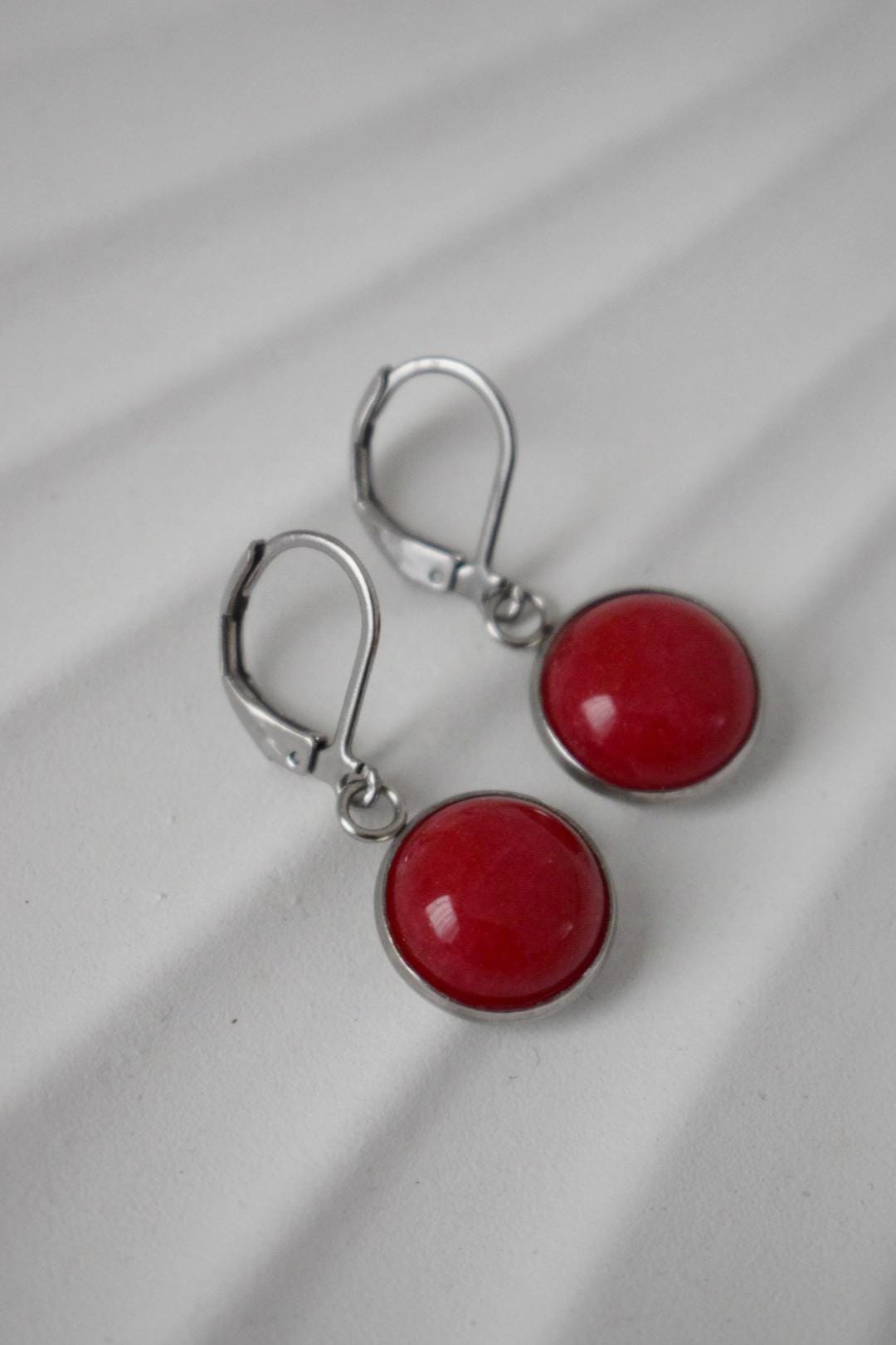 Red jade earrings, Gemstone Boho jewelry, Gift for women