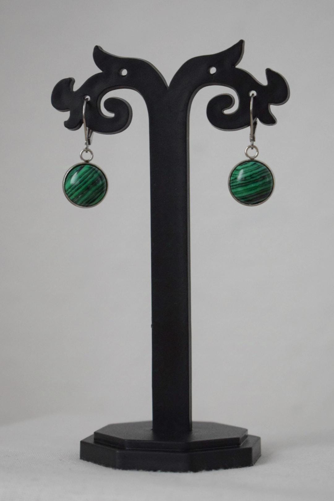 Malachite earrings huggies, Green Jewelry Gift