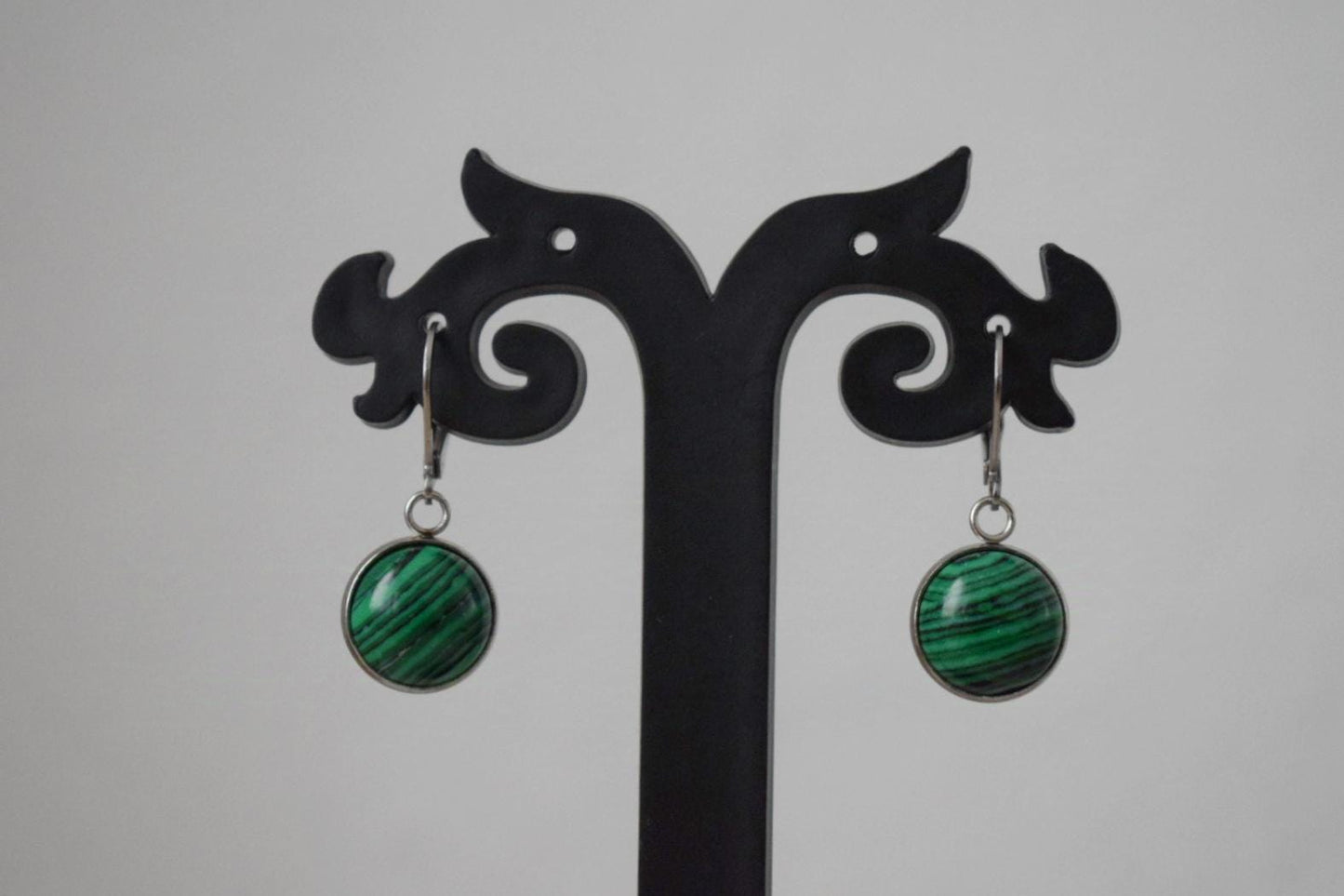 Malachite earrings huggies, Green Jewelry Gift