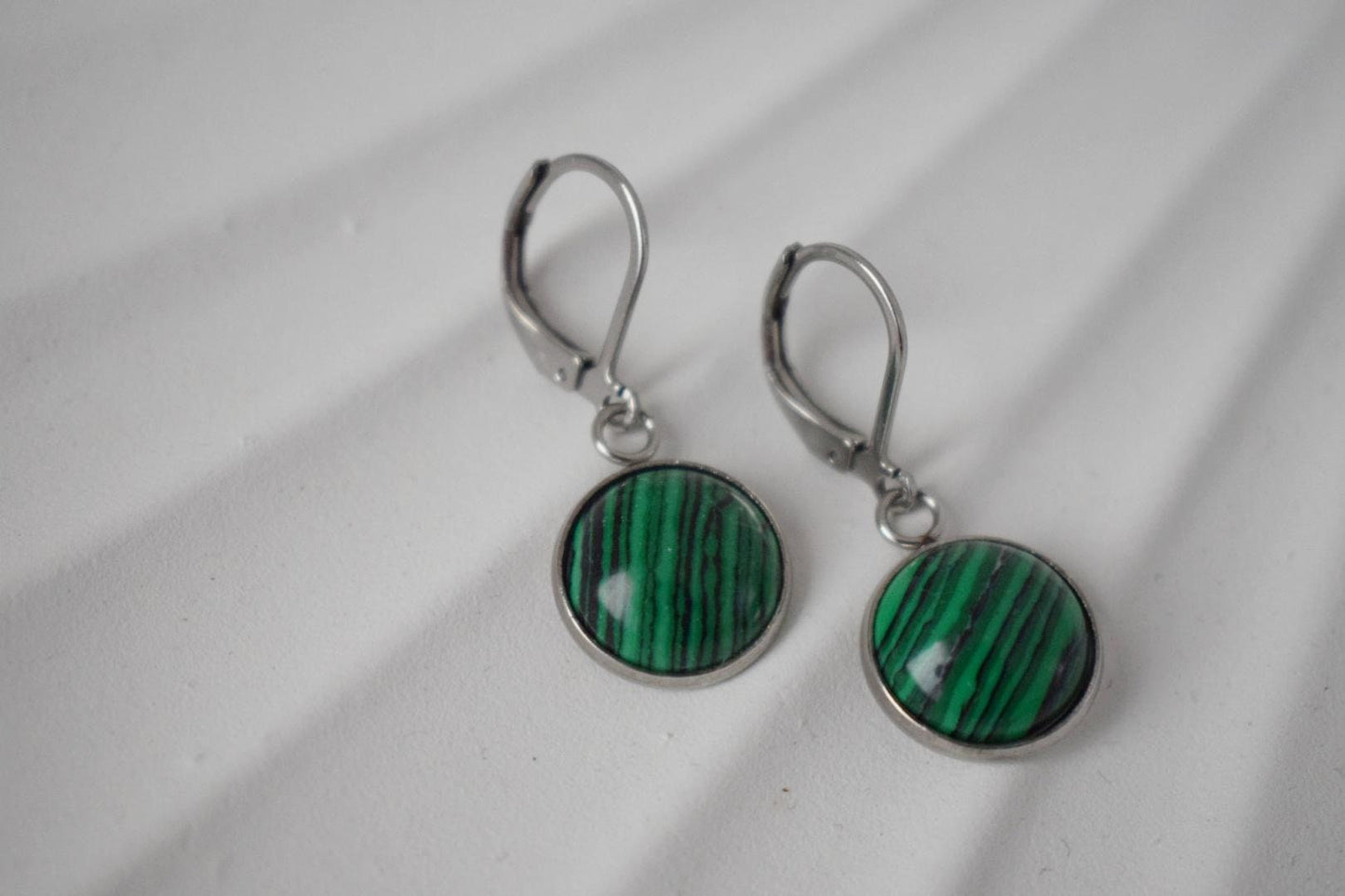 Malachite earrings huggies, Green Jewelry Gift