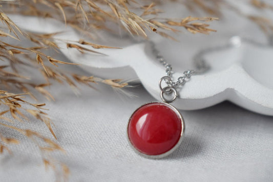 Red jade necklace, Gemstone jewelry, Minimalist necklace, gift for her
