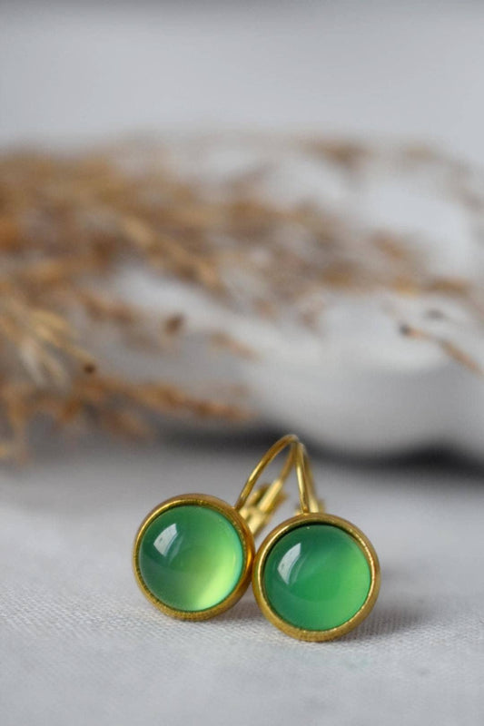 Grüne Achat Ohrringe, Edelstein Ohrringe, Hellgrüne Ohrringe mit Hebelverschluss, Handgefertigter Schmuck, Muttertagsgeschenk
