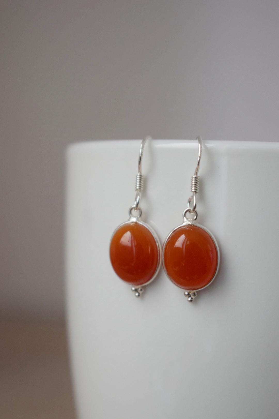 Carnelian earrings sterling silver, Natural Gemstone jewellery