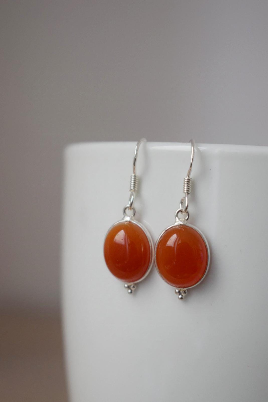 Carnelian earrings sterling silver, Natural Gemstone jewellery
