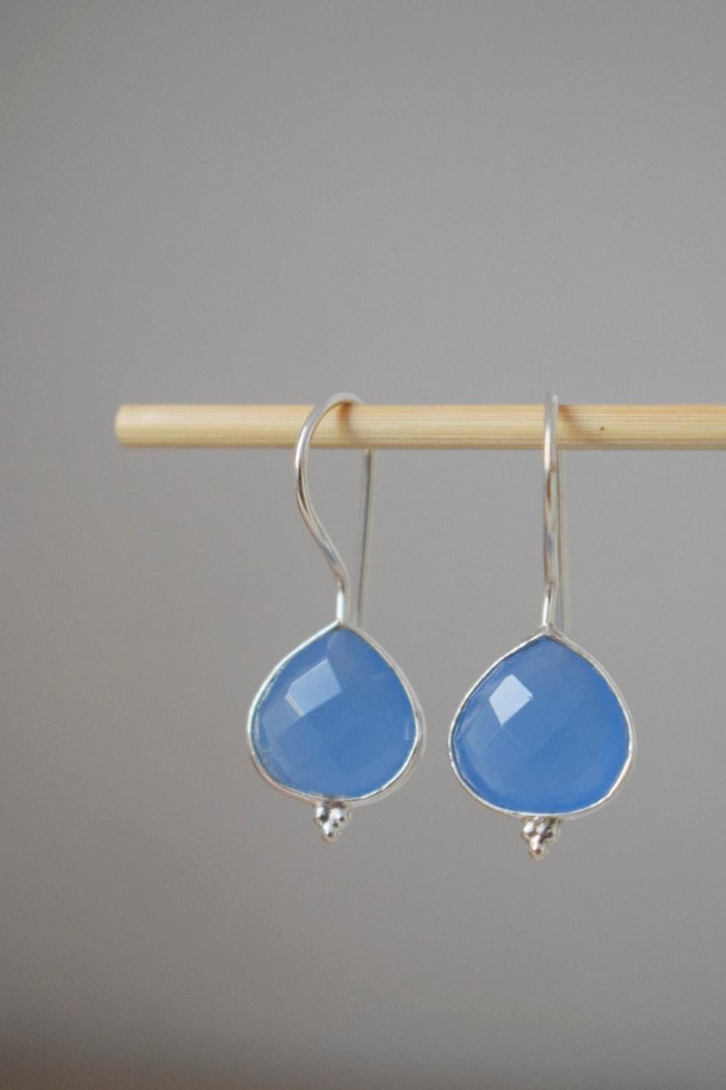 Muttertagsgeschenke, Blaue Chalcedon Ohrringe aus 925 Sterling Silber, Tropfen Edelstein, Naturstein, Einzigartiger Schmuck, Muttertagsgeschenk