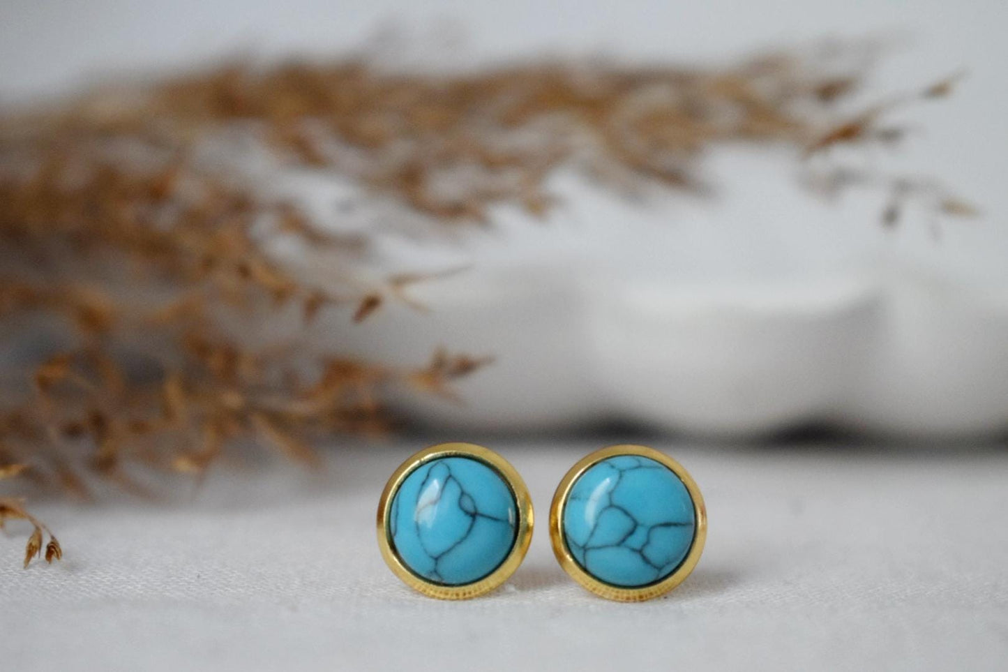 Turquoise stud earrings, Minimalist 18k gold plated stainless steel push backs, Post earrings, Unisex lightweight jewelry, Christmas gift