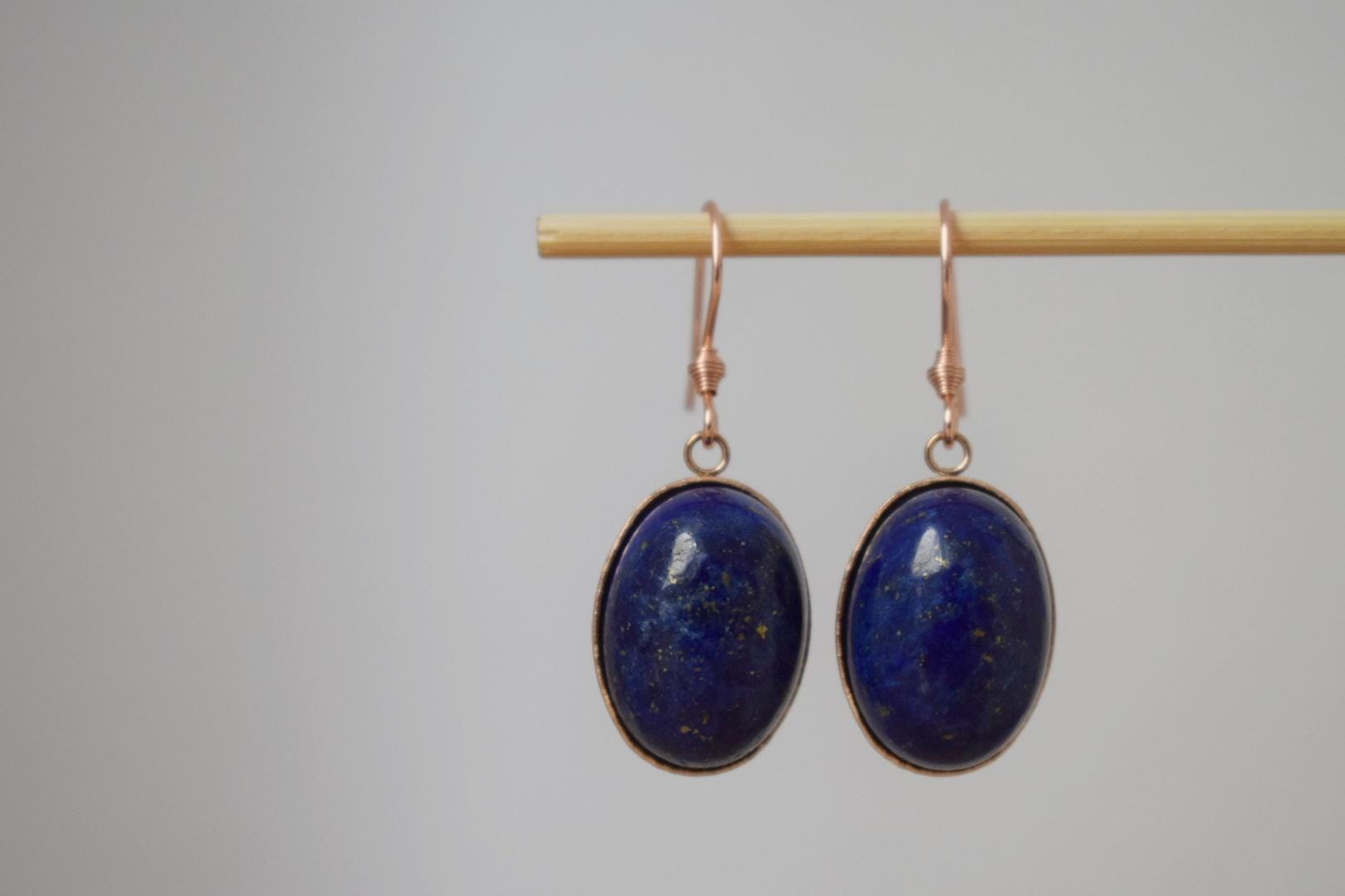 Lapis Lazuli Dangle Earrings: Rose Gold Plated, September Birthstone Jewelry
