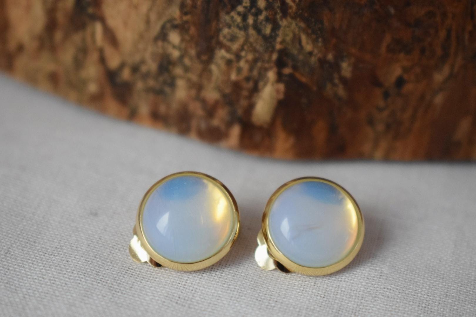 Opalite Clip On Earrings: Gemstone Ear Jewelry
