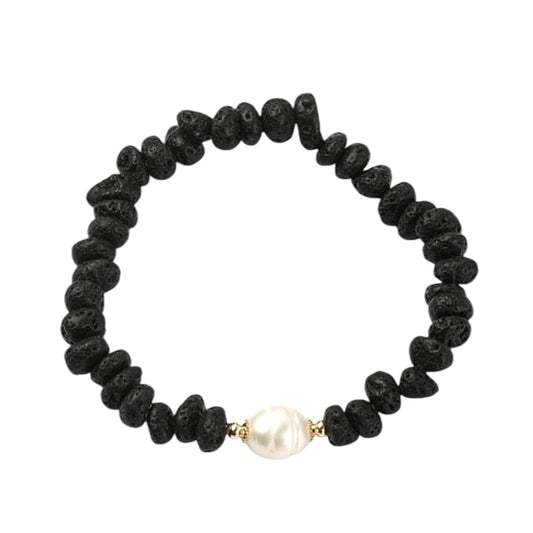 Diffuser Bracelet, Freshwater Pearls & Lava Bracelet, Essential Oils, Elegant Stretchable Fragrance Bracelet, Black white bracelet, Gift