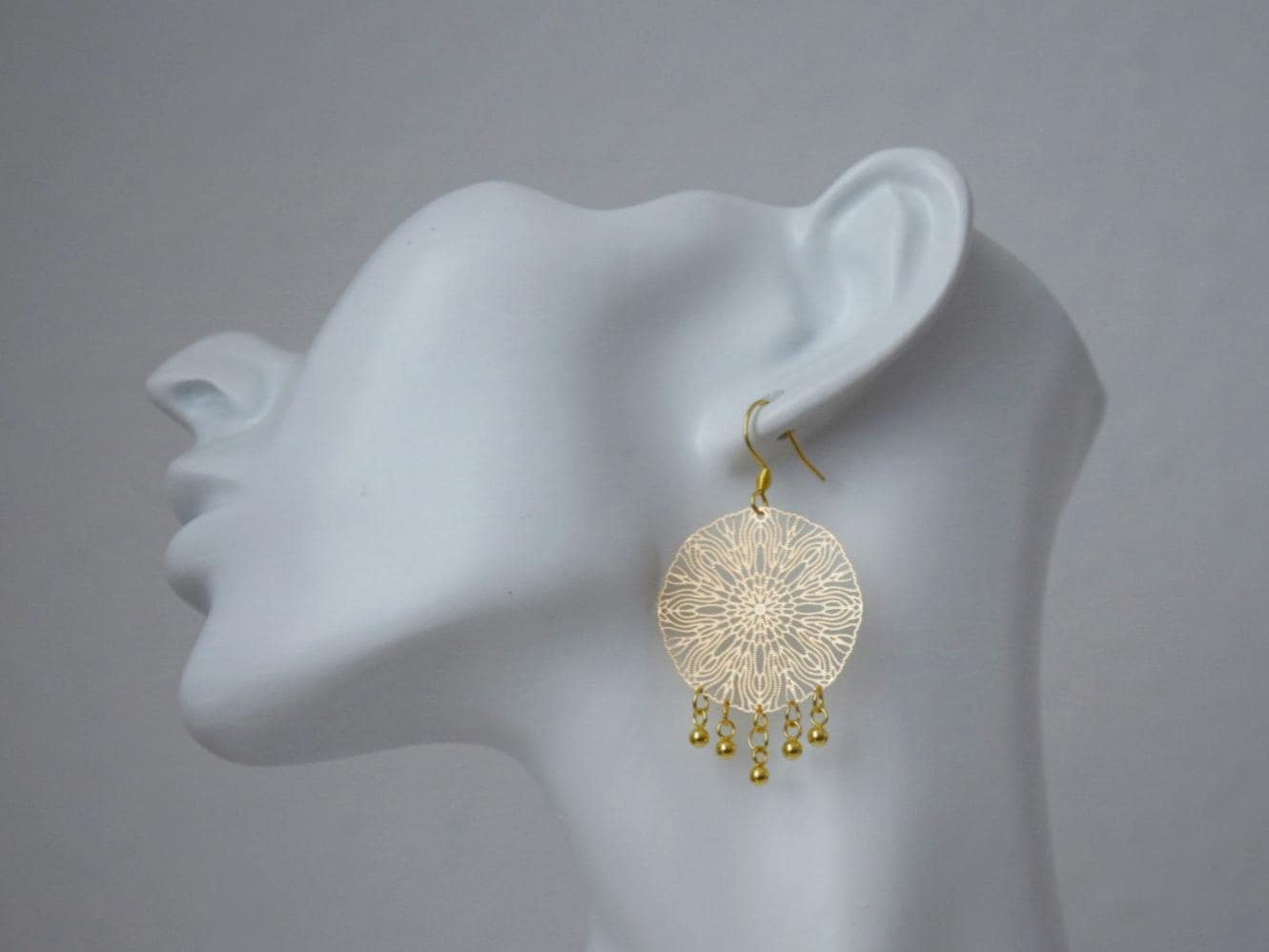 Ornament Ohrringe für Frauen, Mandala Gold Ohrringe, Edelstahl Ohrringe, Boho filigrane Gold Ohrringe, Mandala Schmuck, Geschenk für Sie