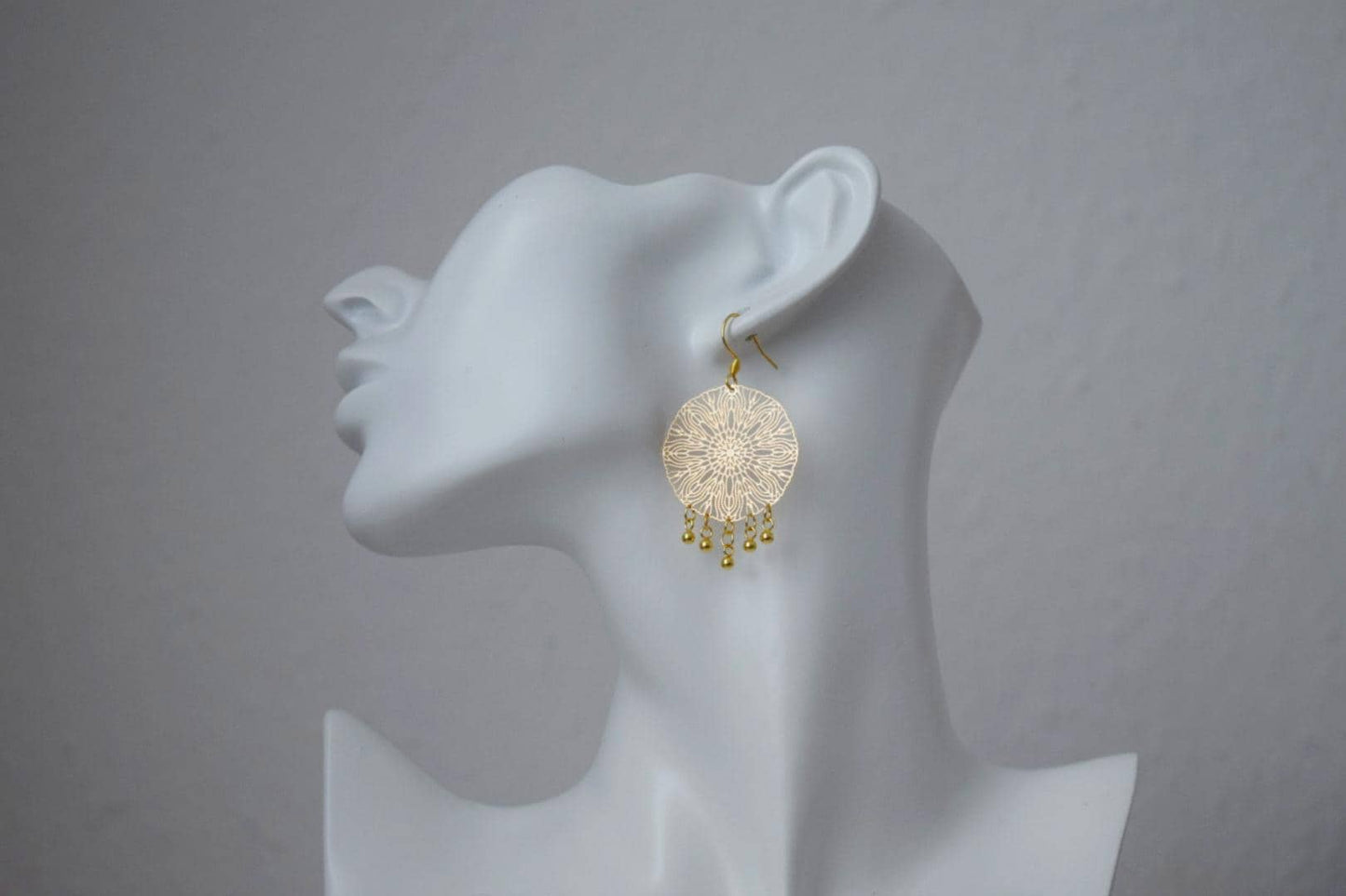 Ornament Ohrringe für Frauen, Mandala Gold Ohrringe, Edelstahl Ohrringe, Boho filigrane Gold Ohrringe, Mandala Schmuck, Geschenk für Sie