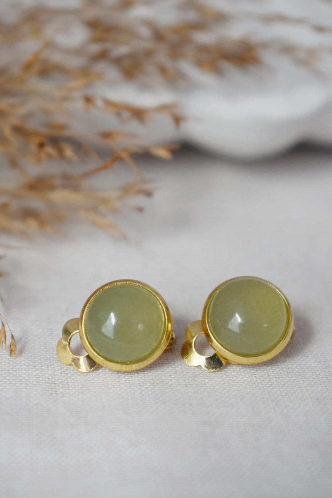 Aventurine Clip On Earrings: Surgical Steel, Non Pierced