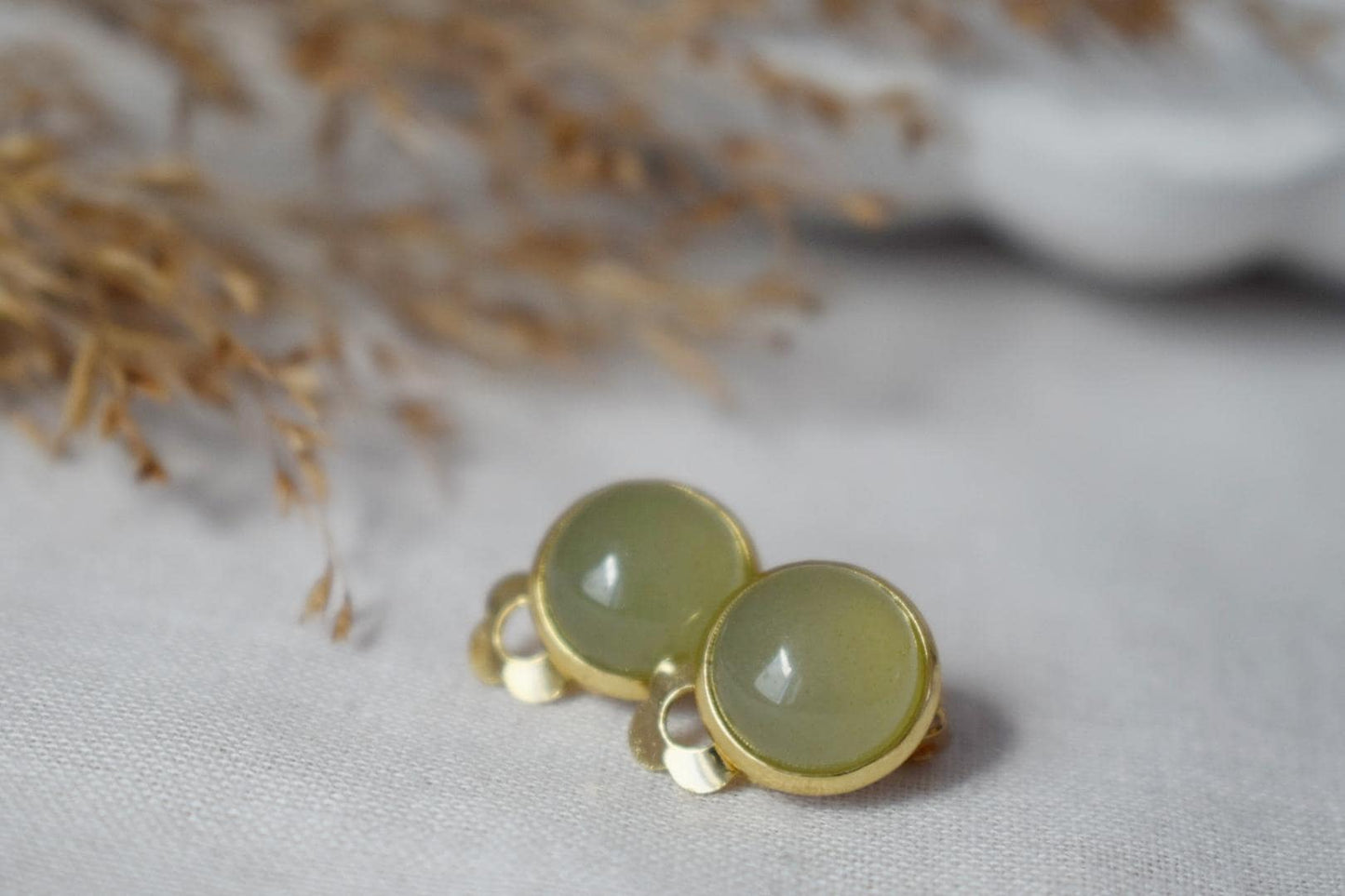 Aventurine Clip On Earrings: Surgical Steel, Non Pierced