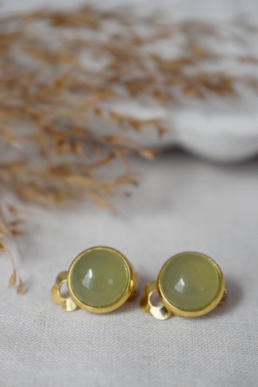 Aventurine Clip On Earrings: Surgical Steel, Non Pierced