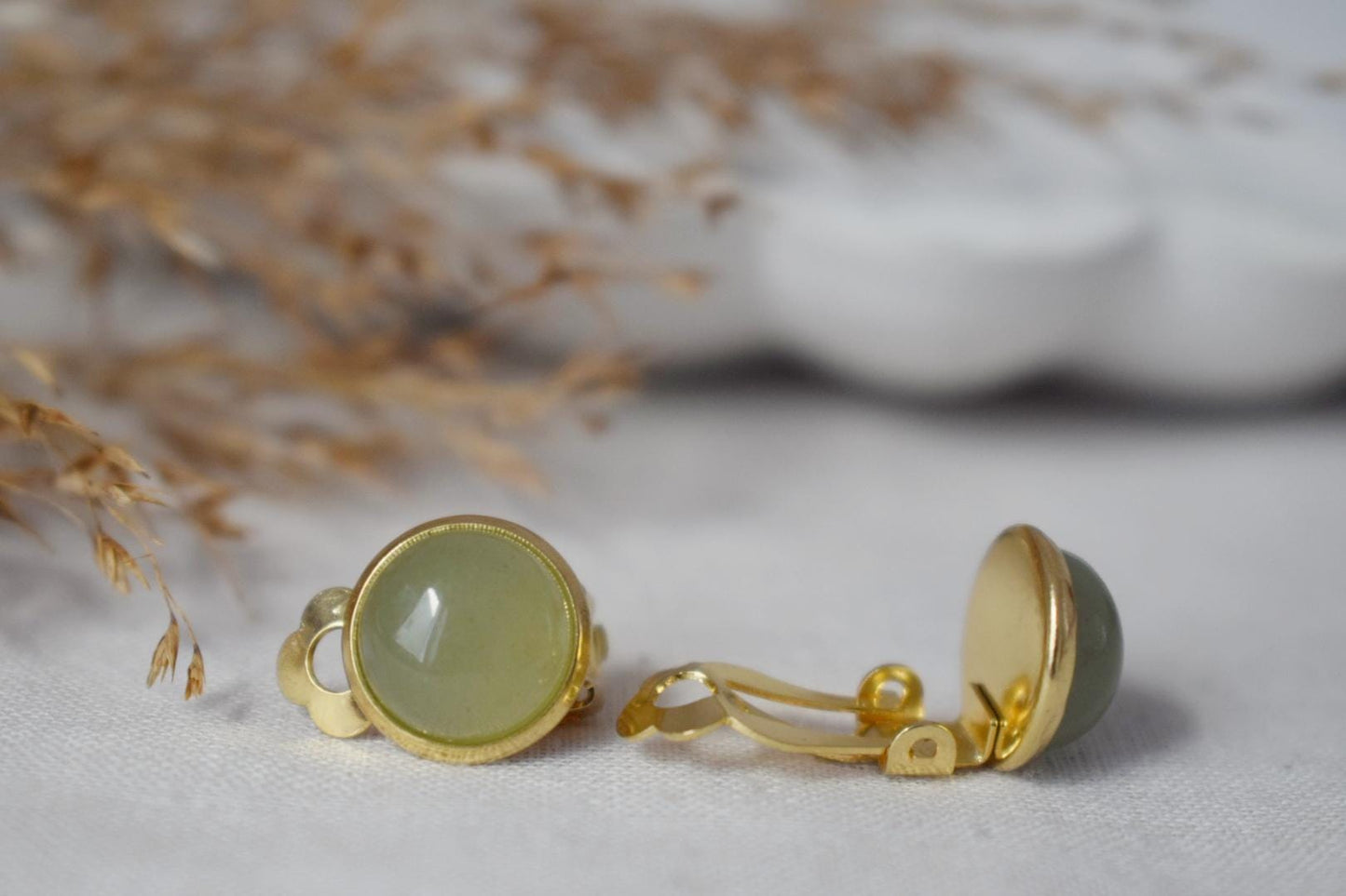 Aventurine Clip On Earrings: Surgical Steel, Non Pierced