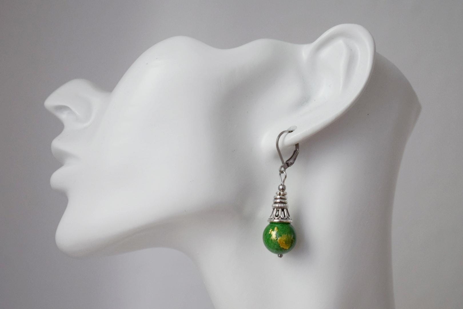 Green Jade Dangle Earrings: Boho Hoops, Gemstone Jewellery, Gift For Her