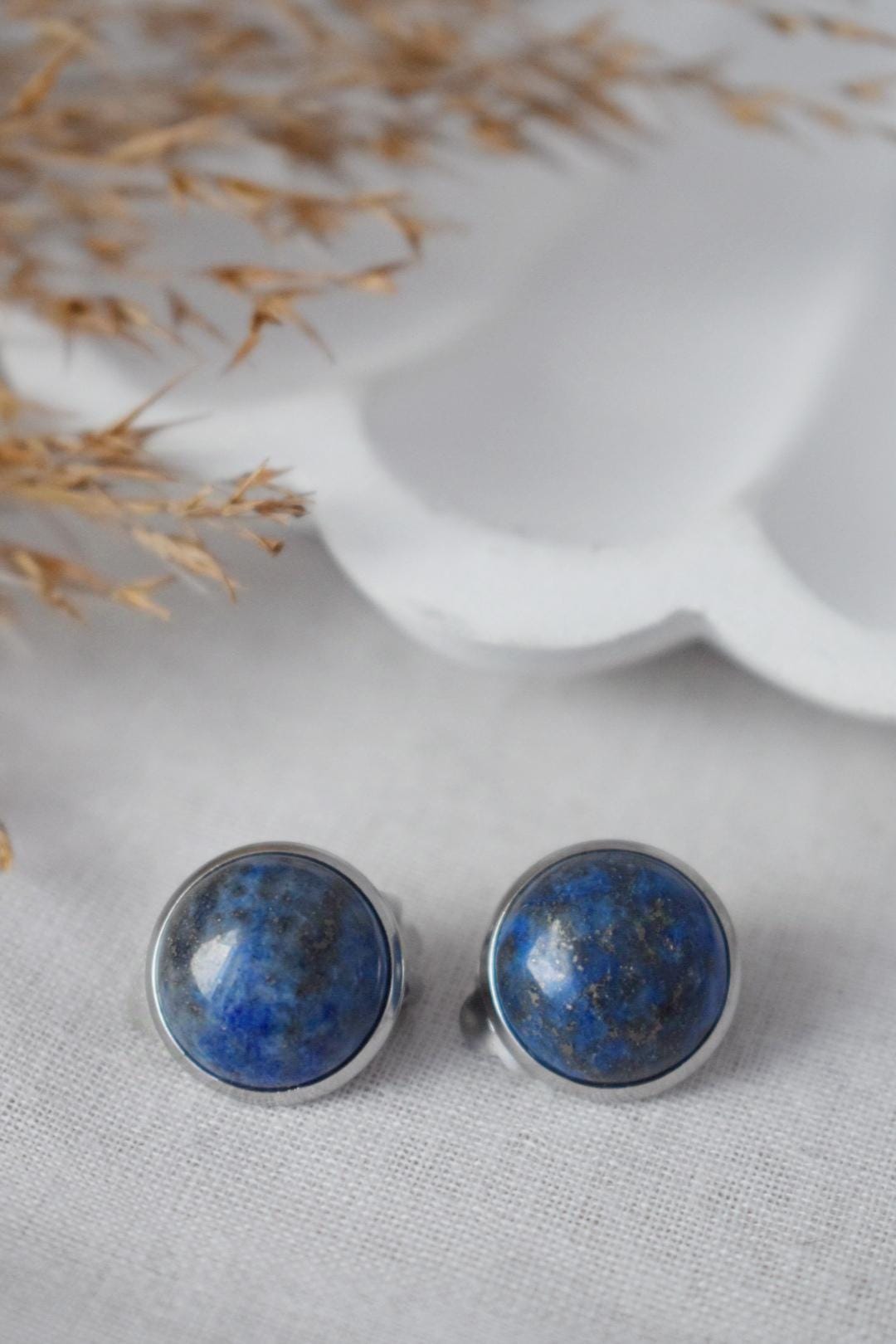 Ohrclips Lapislazuli, Ohrclips Edelstein, Lapis, Ohrclips blau, Lapis Ohrclips für Damen, Mädchen, Nicht durchbohrte Ohrringe