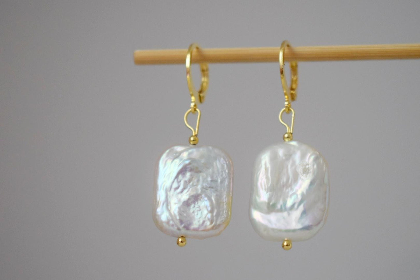 Baroque Keshi Pearl Huggie Hoop Earrings: 24K Gold Plated Jewelry