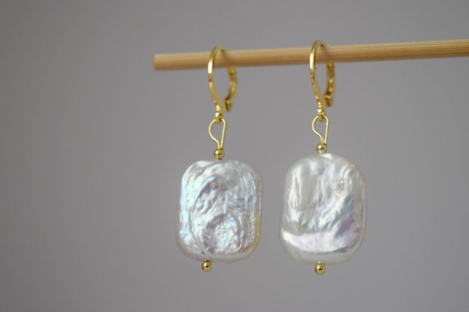 Baroque Keshi Pearl Huggie Hoop Earrings: 24K Gold Plated Jewelry