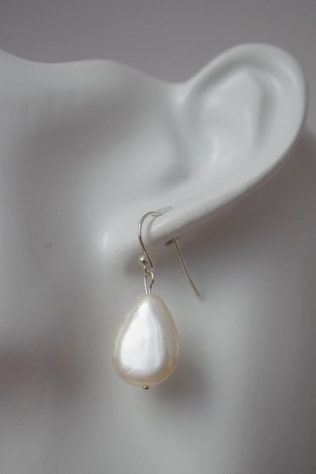Teardrop Pearl Dangle Earrings, Sterling Silver Jewelry