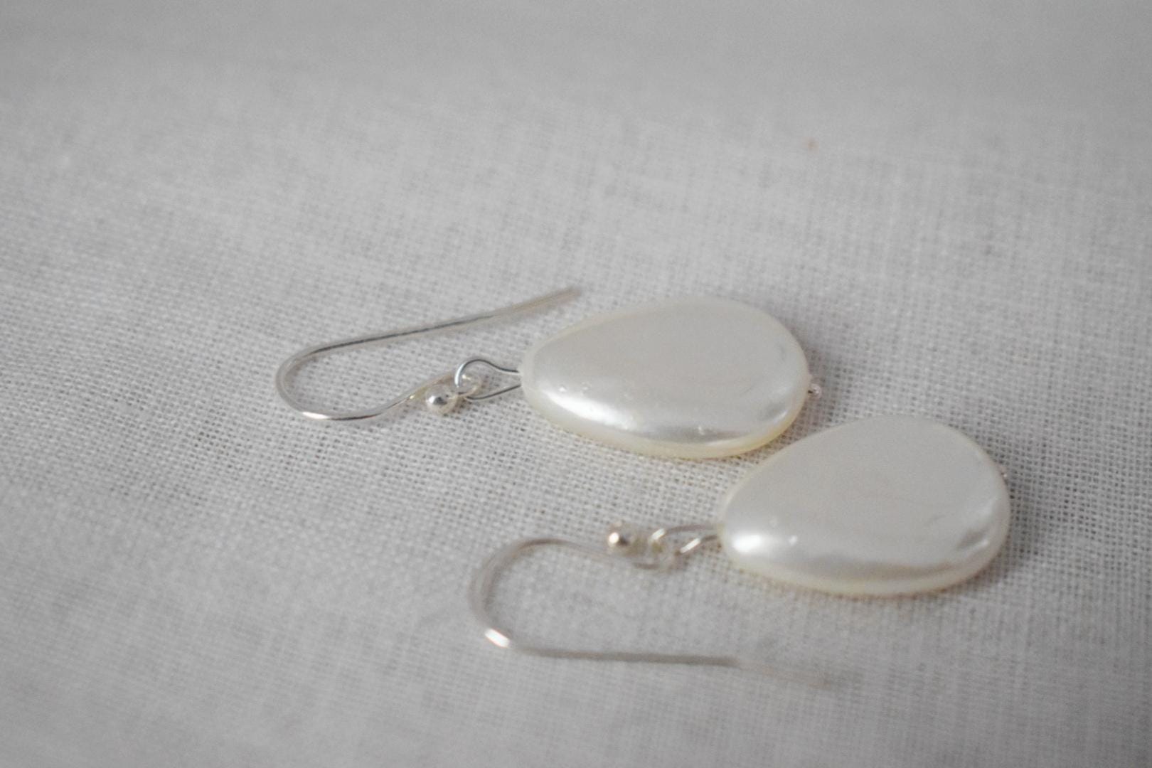 Teardrop Pearl Dangle Earrings, Sterling Silver Jewelry