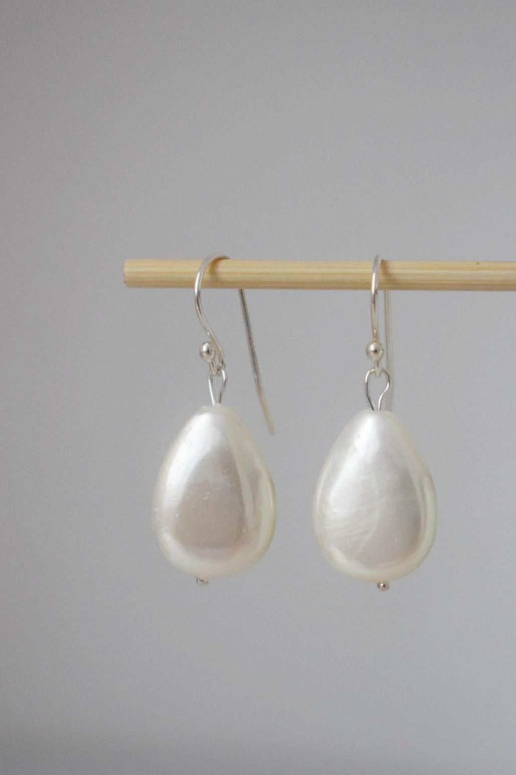 Teardrop Pearl Dangle Earrings, Sterling Silver Jewelry