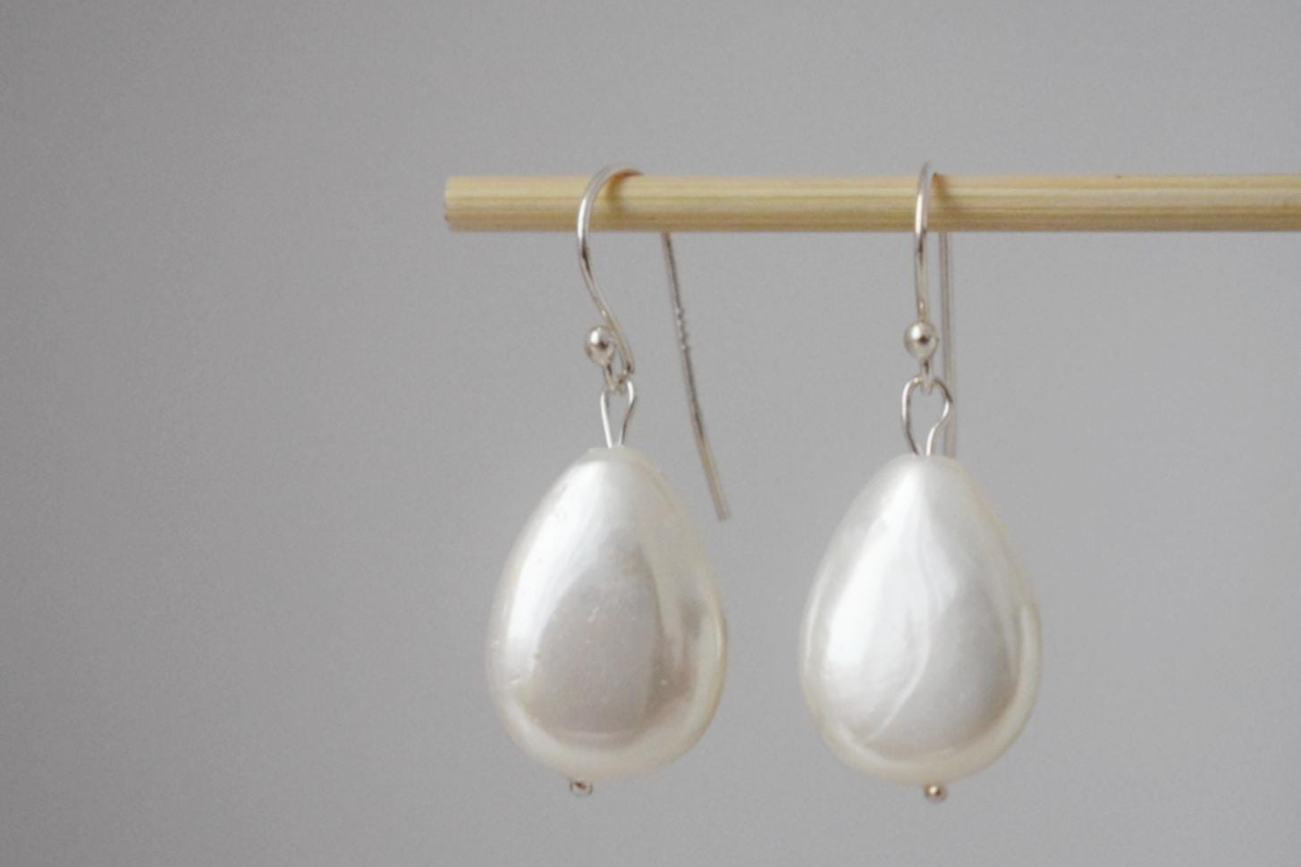 Teardrop Pearl Dangle Earrings, Sterling Silver Jewelry