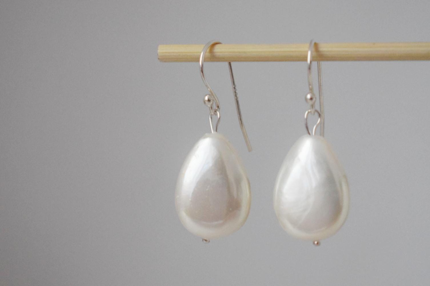 Teardrop Pearl Dangle Earrings, Sterling Silver Jewelry
