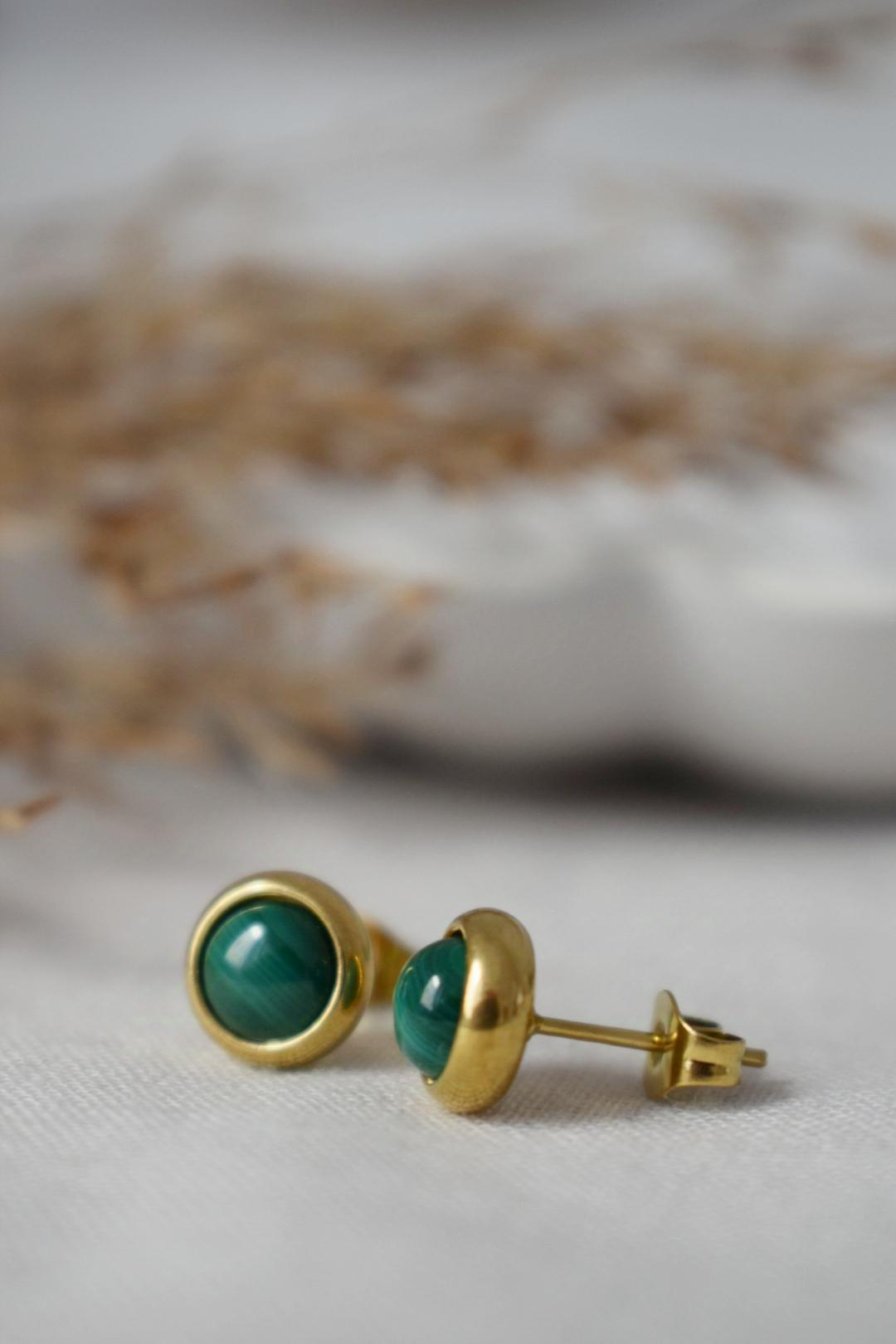 Mini Malachite Stud Earrings: Green Gemstone Minimalist Jewelry